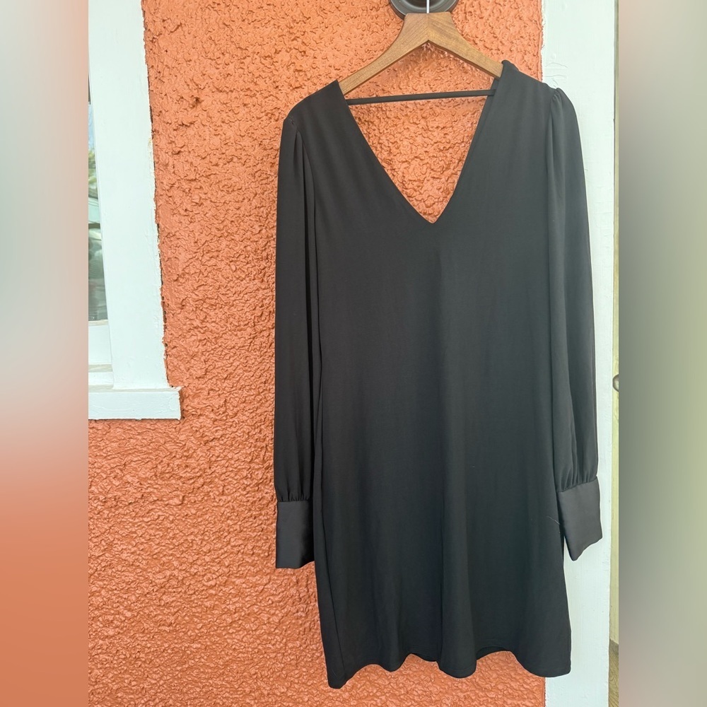 White House Black Market Black V-Neck Black Sheer Dress Long Sleeve UNSIZED